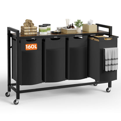 DUMOS Laundry Sorter 4 Section, 4 x 10.6Gal (160L) Rolling Laundry Basket