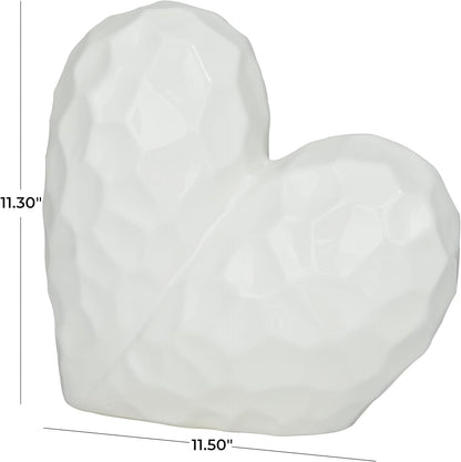 Deco 79 Porcelain Ceramic Heart Decorative Sculpture Dimensional Angled Origami Inspired Home Decor