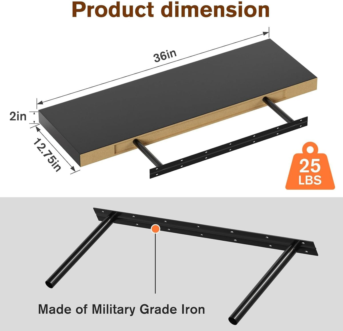 Floating Shelf, Set of 2 Wall Shelf, 36 in W x 12.75 in D x 2 in H Wooden Floating Wall Shelf with