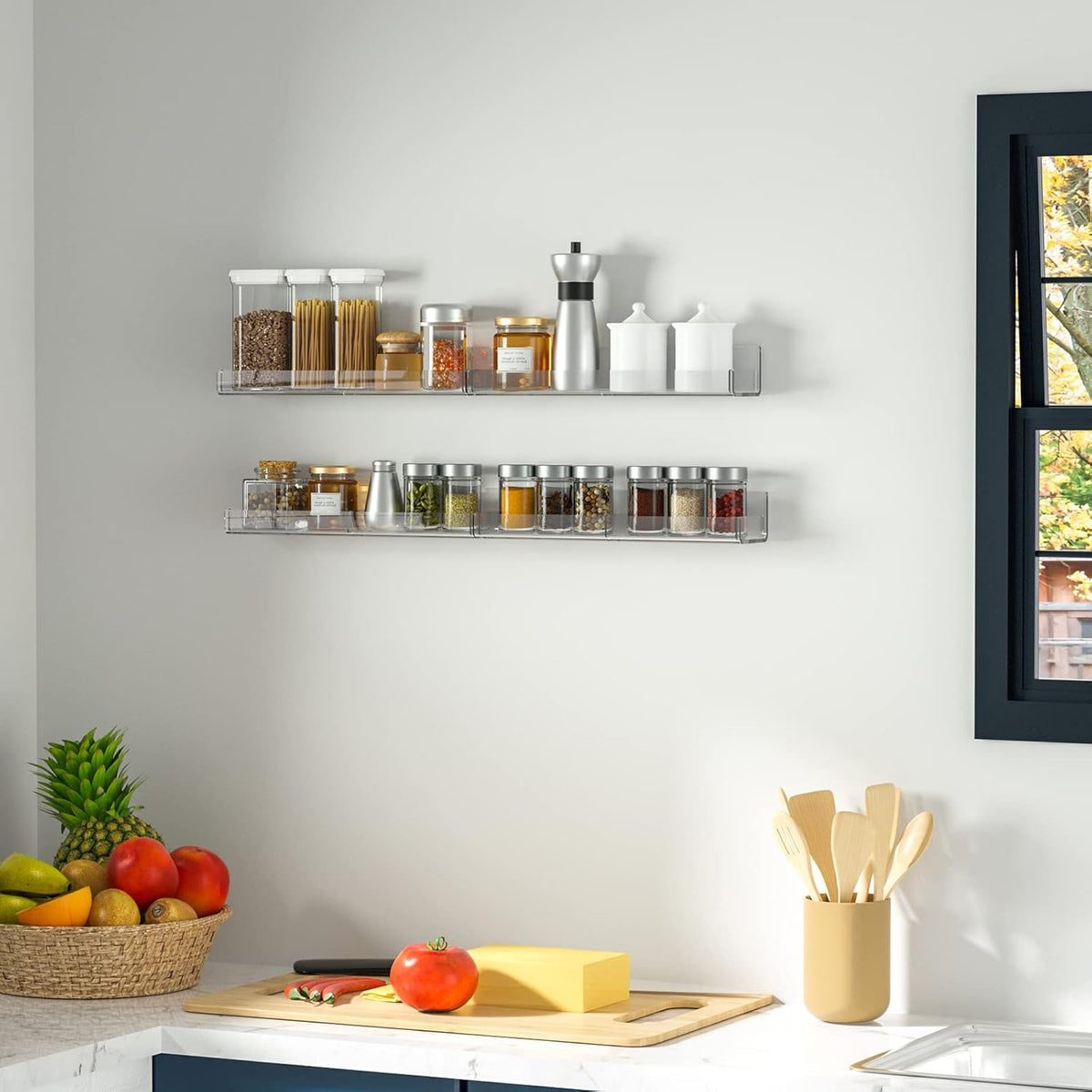 Acrylic Wall Spice Rack Organizer, Seasoning Rack Shelf Organizer, Clear Wall Mounted Spice Rack