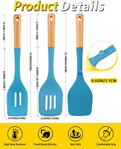 Pack of 4 Silicone Kitchen Utensils Set, Non Stick Solid Spatulas and Heat Resistant Slotted Spoons