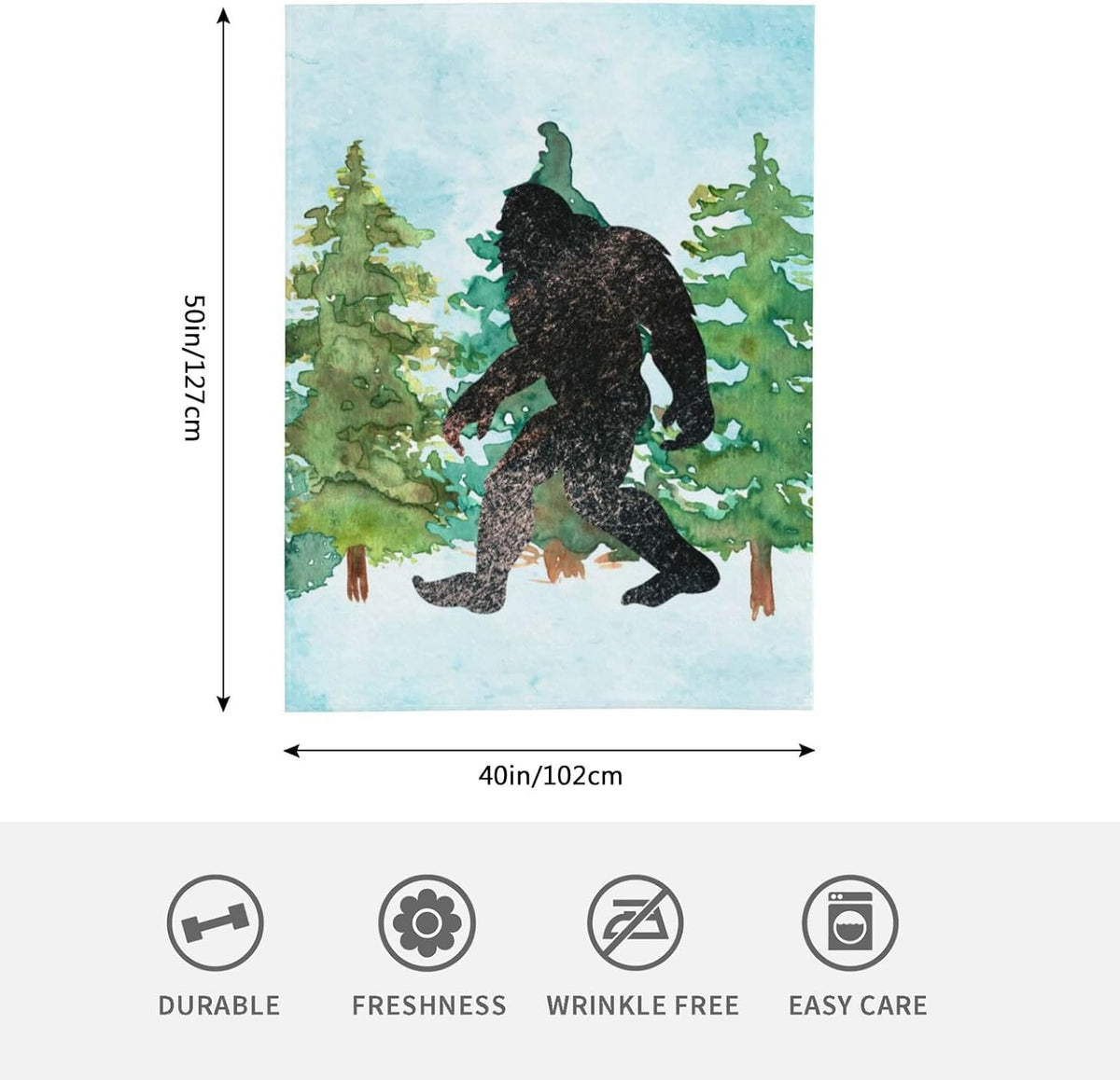 HGOD DESIGNS Sasquatch Watercolor Flannel Fleece Bed Blanket Throw Blanket Lightweight Cozy Plush