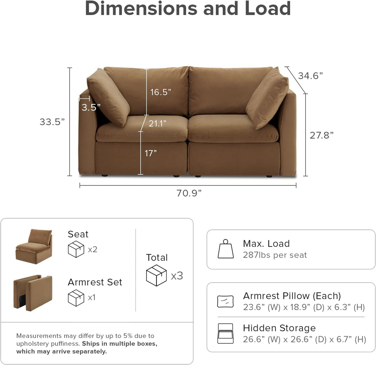 mopio Oversized Modular Sectional Sofa with Fully Removable Covers and Storage, Convertible U