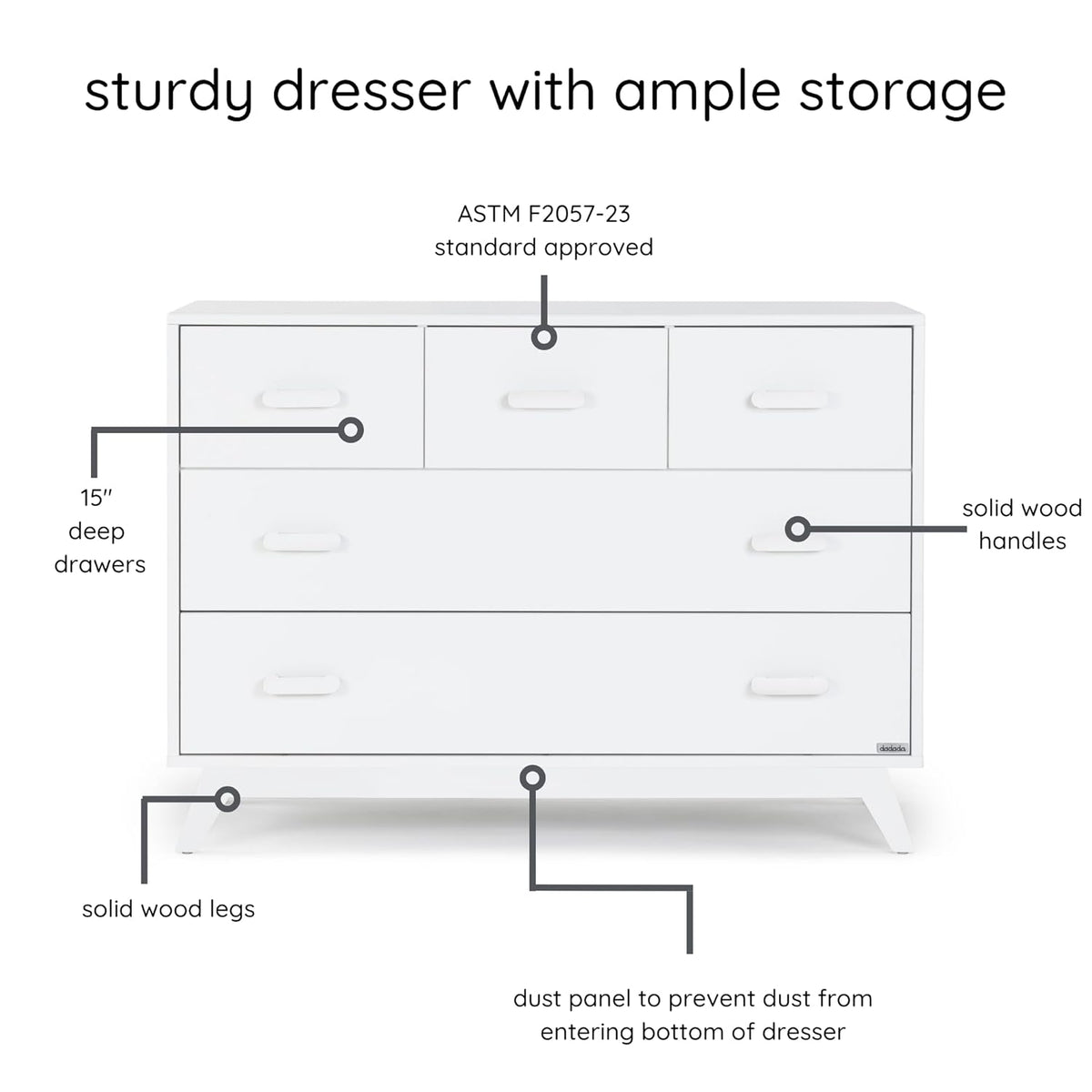 dadada Soho 5-Drawer Dresser for Nursery and Bedroom - Modern Design, Large Storage, Baby-Safe