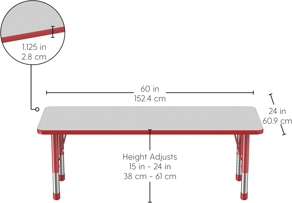 FDP Rectangle Activity School and Classroom Kids Table (24 x 60 inch), Chunky Toddler Legs