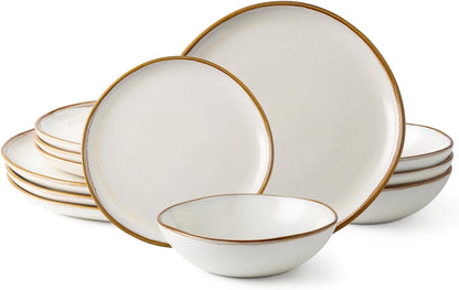 AmorArc Ceramic Dinnerware Sets,Handmade Reactive Glaze Stoneware Plates and Bowls Sets,Highly Chip