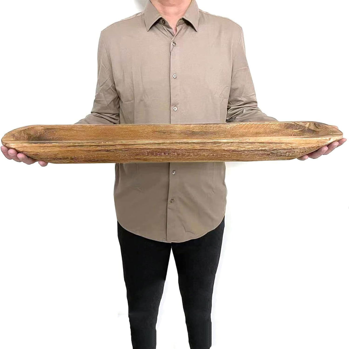 Wooden Dough Bowl Decor, Vintage Wooden Bowl Hand Carved Home Decor for Dining Table Center, Living