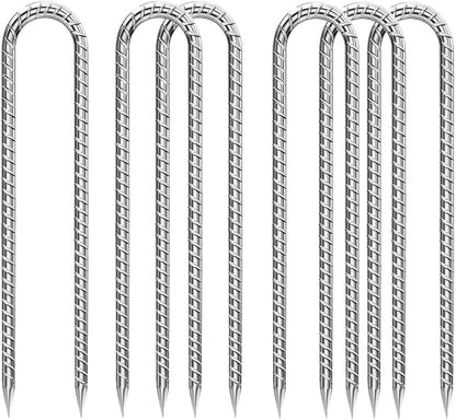 Ground-Stakes-Heavy-Duty-12 inch, U-Hook Rebar Stakes Galvanized Anti-Rust 6pcs Garden Stakes Metal