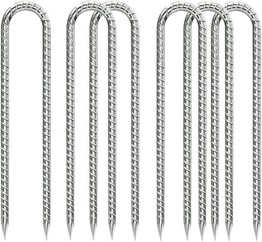 Ground-Stakes-Heavy-Duty-12 inch, U-Hook Rebar Stakes Galvanized Anti-Rust 6pcs Garden Stakes Metal