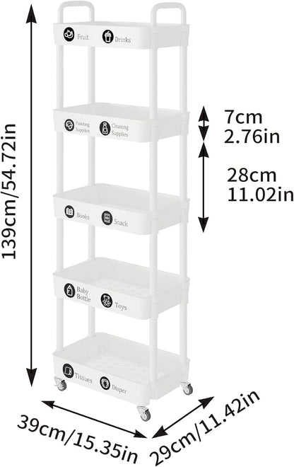 Laiensia 5-Tier Rolling Cart with Wheels,Multifunction Utility Storage carts, Kitchen Storage