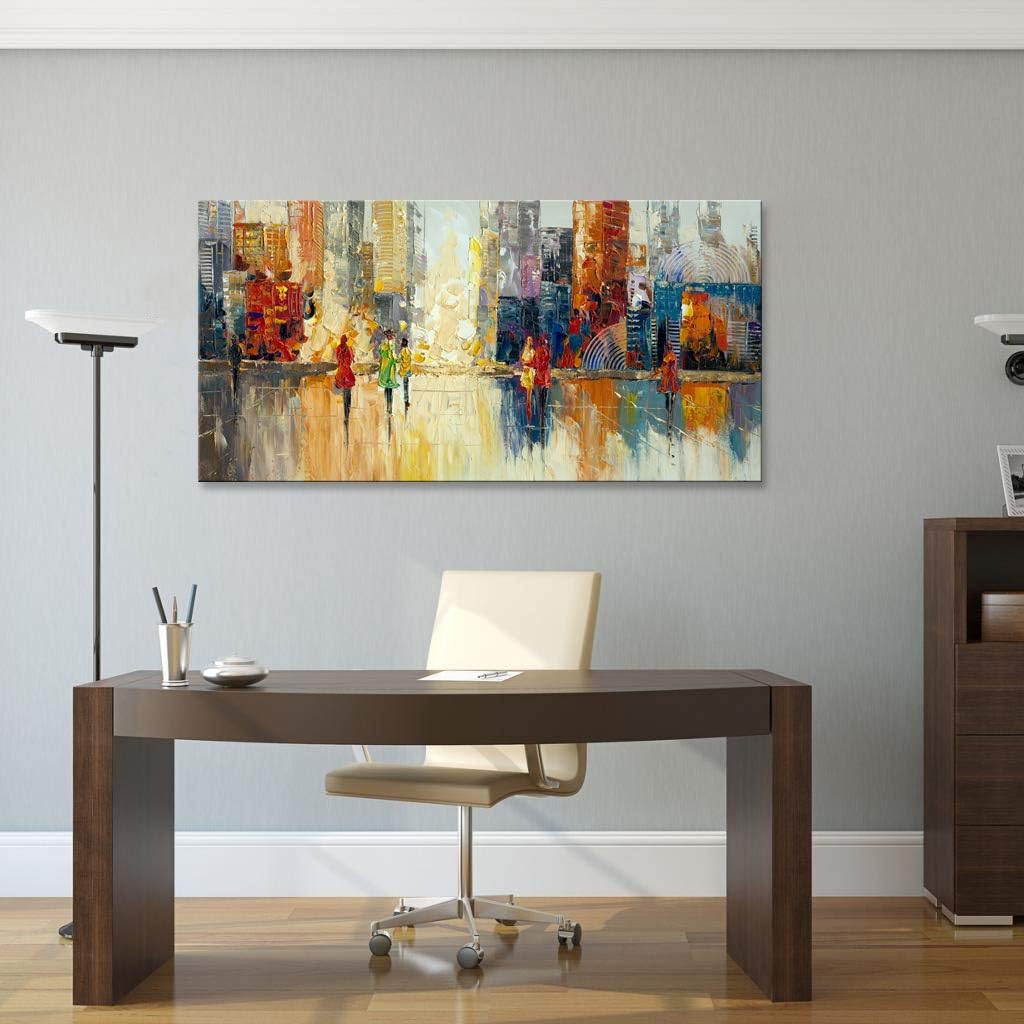 Canvas Wall Art Abstract Cityscape Painting Modern New York City Artwork Lady Romantic Street