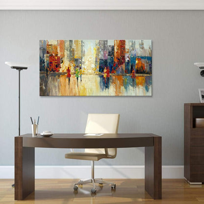 Canvas Wall Art Abstract Cityscape Painting Modern New York City Artwork Lady Romantic Street