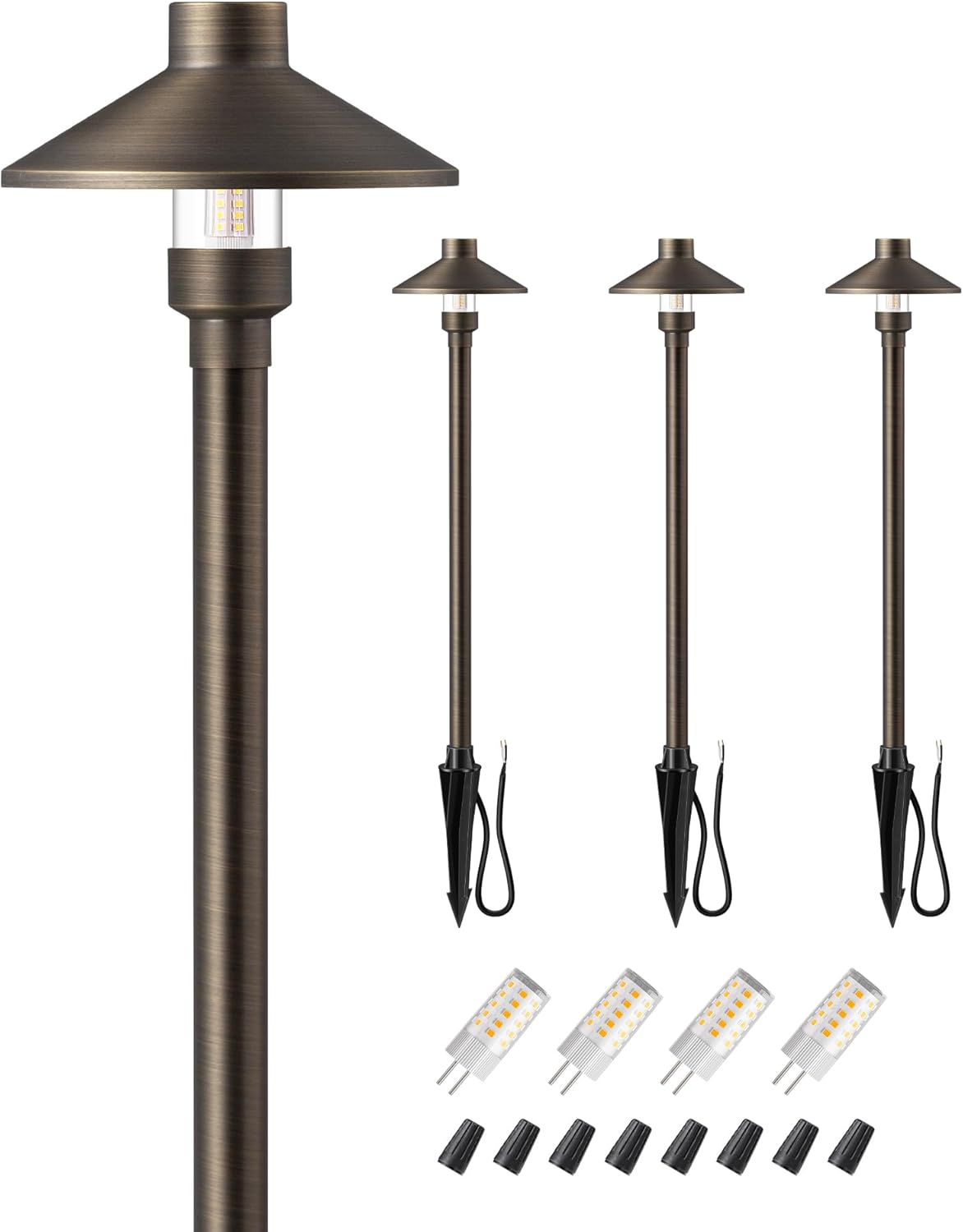 EDISHINE Solid Brass Low Voltage Pathway Lights Wired, 22" Tall 6" Shade, 4Pack Heavy Duty LED