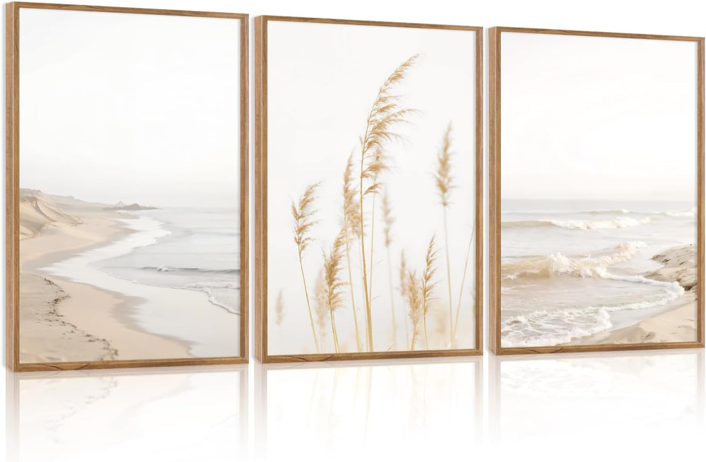 HPNIUB Modern Beach Artwork Seascape Wall Art, Seaside Framed Painting Reed Pathway Picture