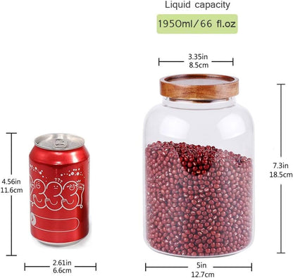 Large Glass Food Canisters, 66 FL OZ(1950ml) Kitchen Serving Stoarge Container with Airtight Acacia
