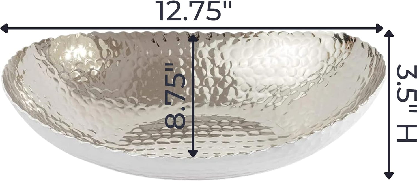 Monarch Abode Hand Hammered Decorative Bowl for Home Decor, 12.75-Inch White and Nickel Plated