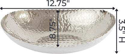 Monarch Abode Hand Hammered Decorative Bowl for Home Decor, 12.75-Inch White and Nickel Plated