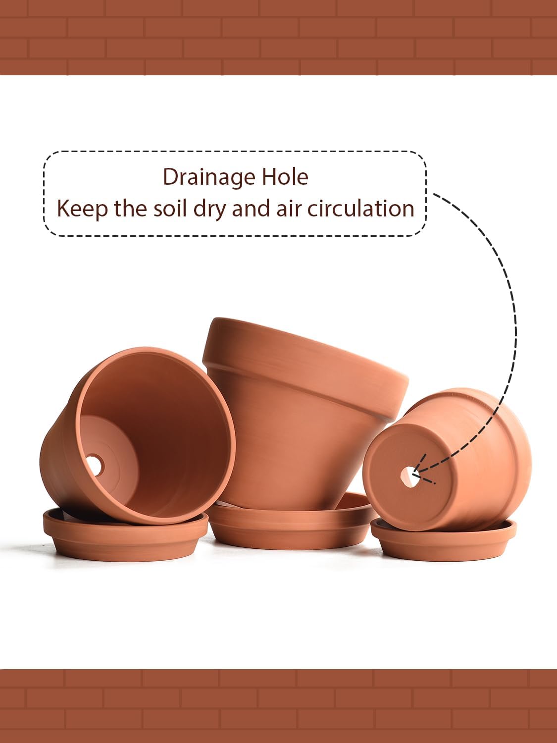 INGOFIN Terracotta Pots Set with Saucer - 5/6/7 inch Ceramic Clay Planters with Drainage Hole