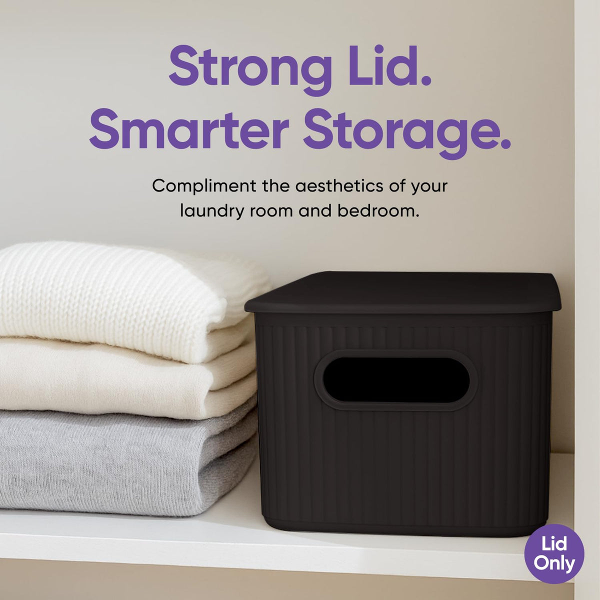 Superio Ribbed Collection Lid for Decorative Plastic Basket Open Home Storage Bins Organizer