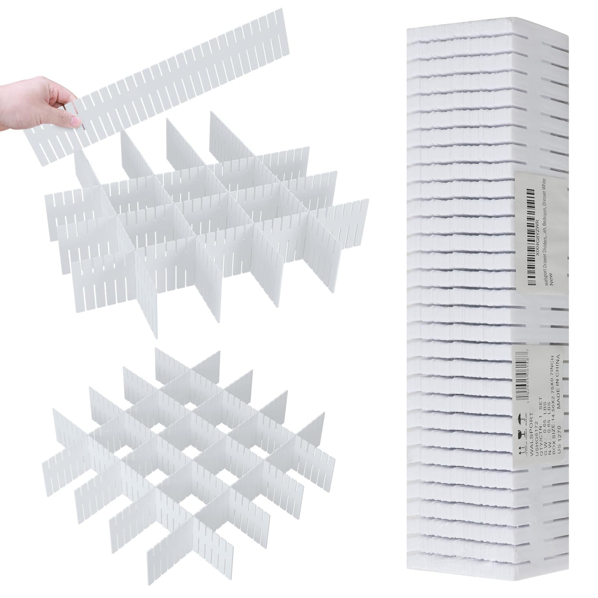 walsport 42PCS Adjustable Drawer Dividers Organizer for Kitchen, Bedroom, Dresser, Socks