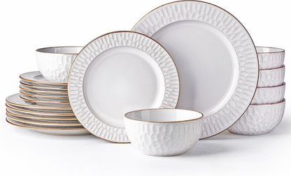 GBHOME Ceramic Dinnerware Sets,18 pcs Embossed Elegant Stoneware Plates and Bowls Sets