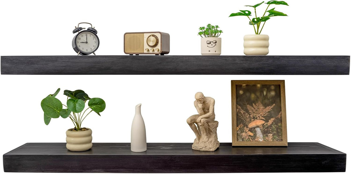 Floating Shelves 3 inch Thick for Wall Set of 2,Solid Pine Wood Wall Mount Shelf for Kitchen Living