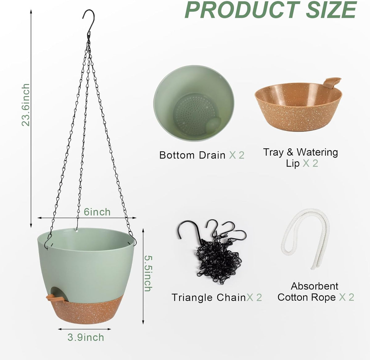 Hanging Planters for Indoor Outdoor Plants, 2 Pack Self Watering Hanging Pot with Drainage Holes &