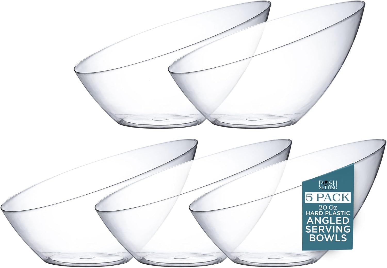 Posh Setting Crystal Clear, Disposable Premium Hard Plastic Medium Angled Bowl, Party, Salad, Snack