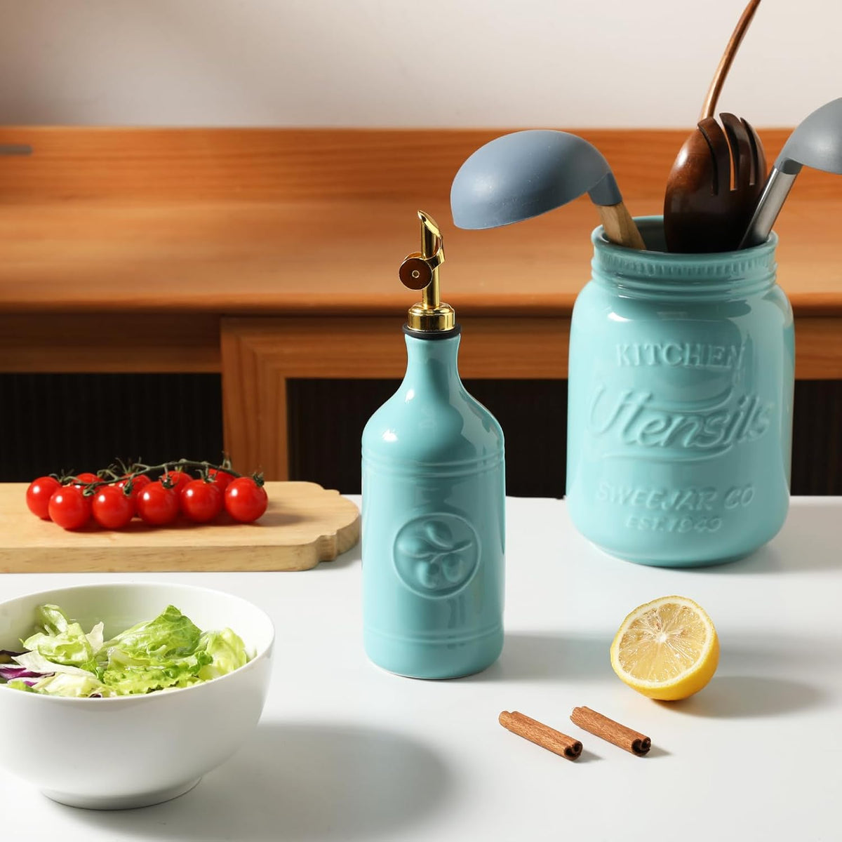 Sweejar 16 Oz Ceramic Olive Oil Dispenser Bottle, Oil Dispenser for Kitchen with Gravity Spout