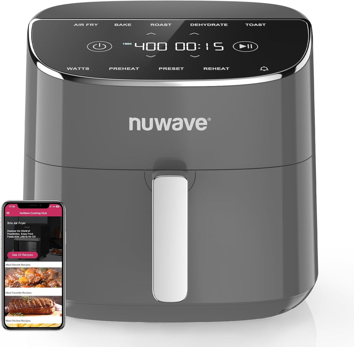 Nuwave Brio Plus Air Fryer 8 Qt, New & Improved, PFAS-FREE, 7 Digital One-Touch Cook Functions that