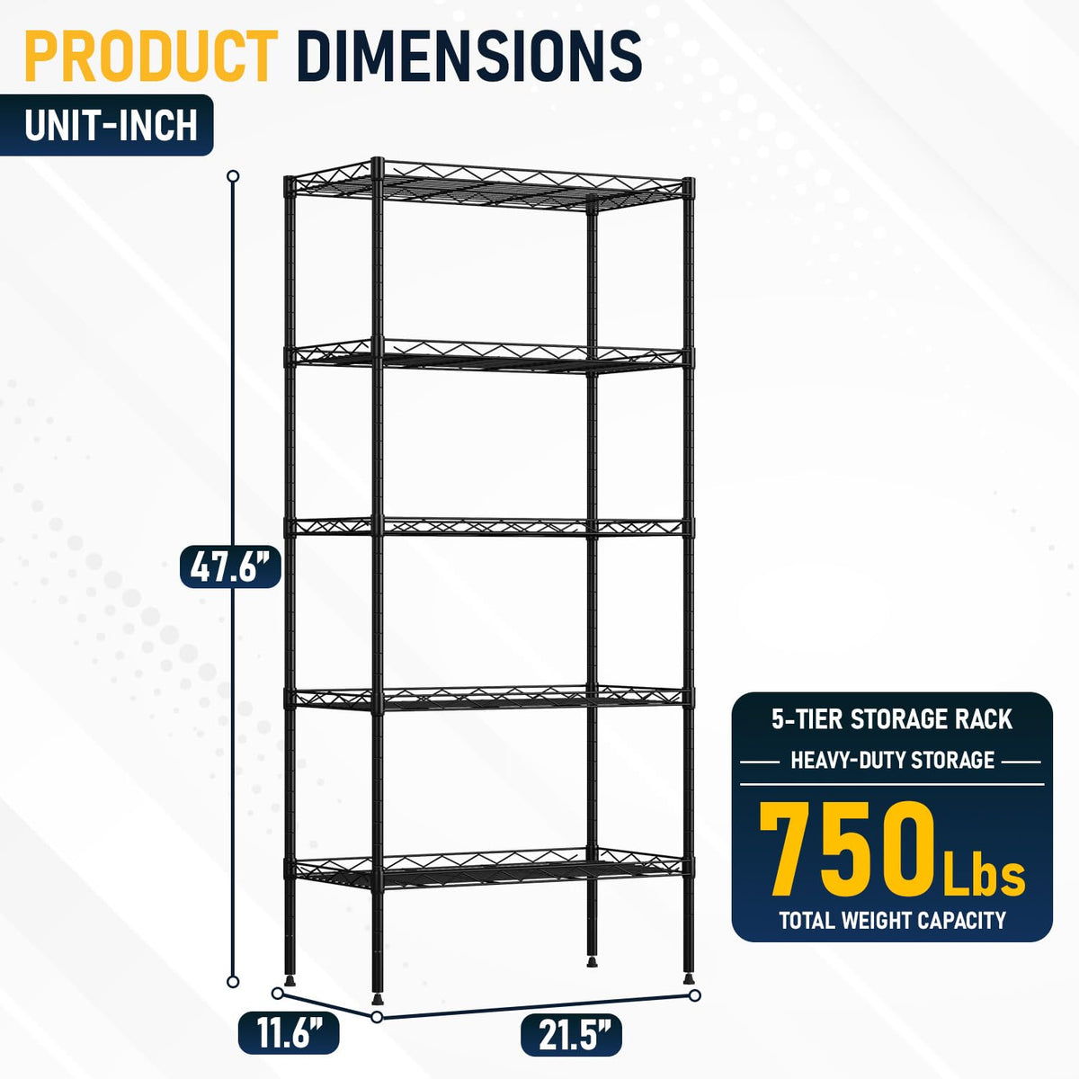 FDW 5 Tier 22L x 12W x 48H Pantry Shelves Adjustable Storage Rack Metal Shelf NSF Shelving Units
