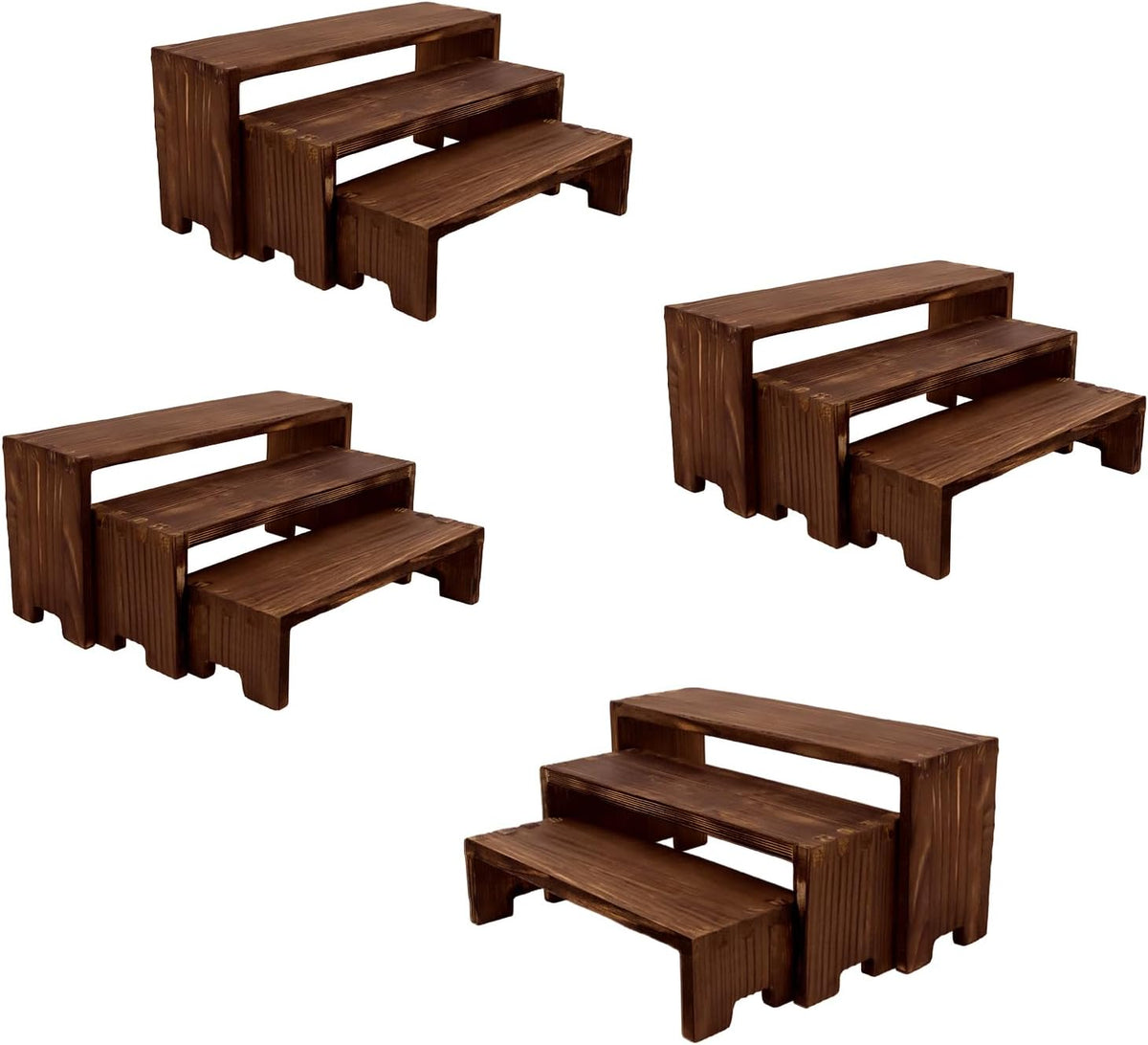 Display Wood Risers Wooden Stand 3 Tier 4 Set 12 Pieces Tiered Desert Wooden Stands Decorative