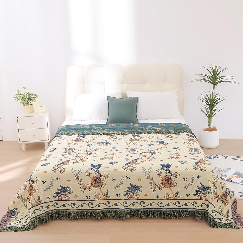 Boho 100% Organic Cotton Large Throw Blanket 50" x 60" - All Season Rustic Ultra Soft Breathable