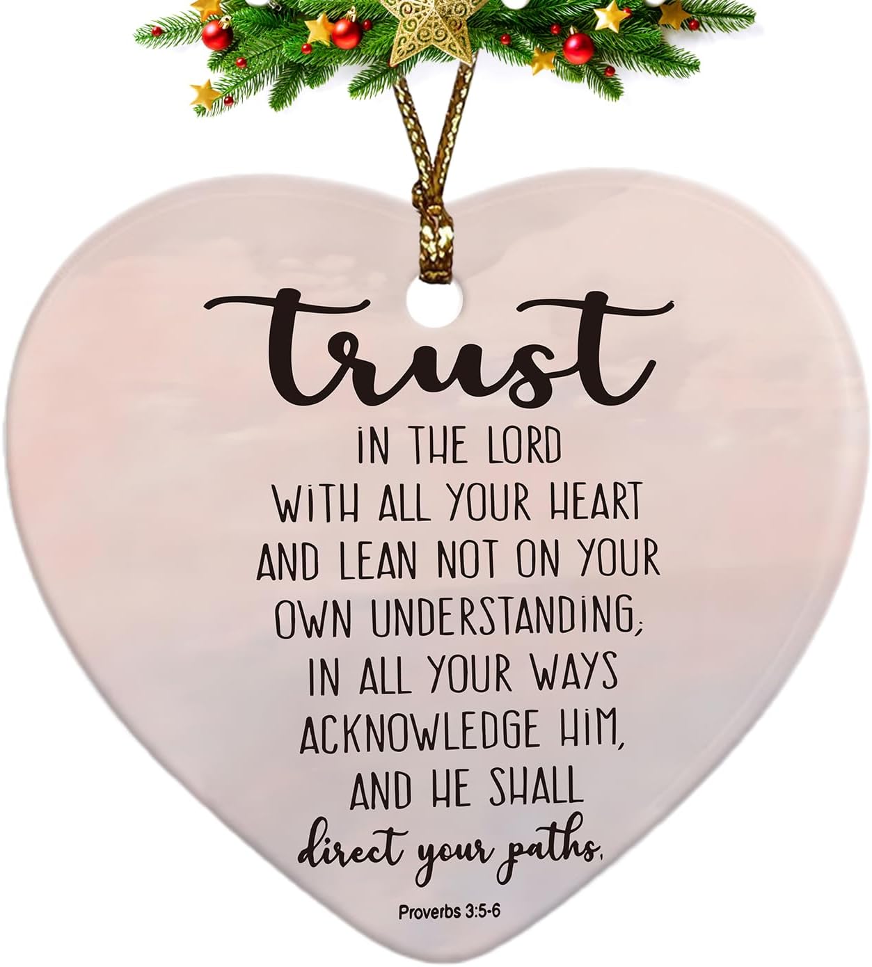 Christian Ornaments, Trust in The Lord with All Your Heart Pink Scripture Religious Ceramic