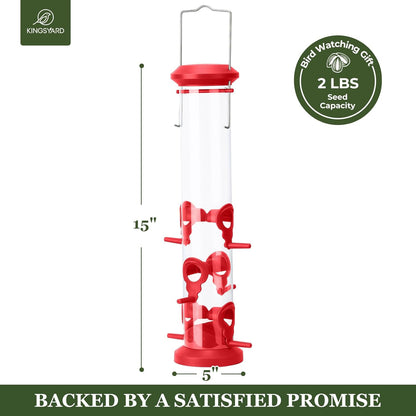 Kingsyard 2 Pack Tube Bird Feeders for Outdoors Hanging, Premium Hard Plastic Bird Feeder with 6