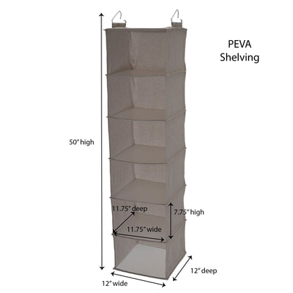 Household Essentials 6 Shelf Hanging Closet Organizer, Hanging Closet Shelf, Fabric Poly Linen and
