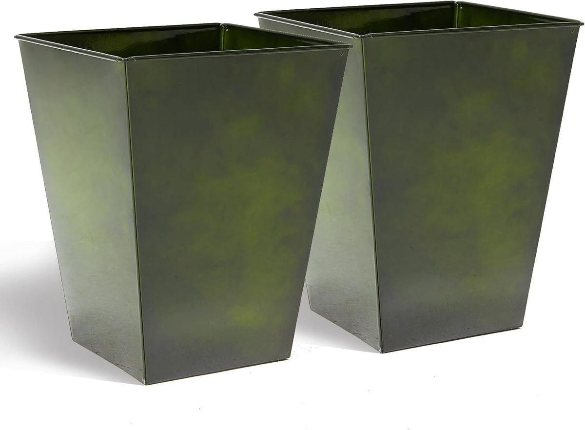 KOL 18''H. Bright Glazed Planter with Drainage Hole, Set of 2, Galvanized Steel Planter Pots for
