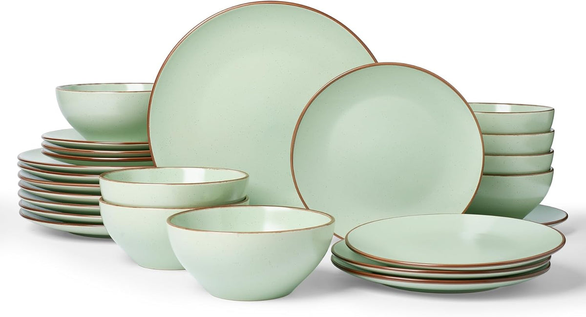 Famiware Venus Ceramic Plates and Bowls Sets, Speckled Dinnerware Dish Sets for 8 (24 Pieces)