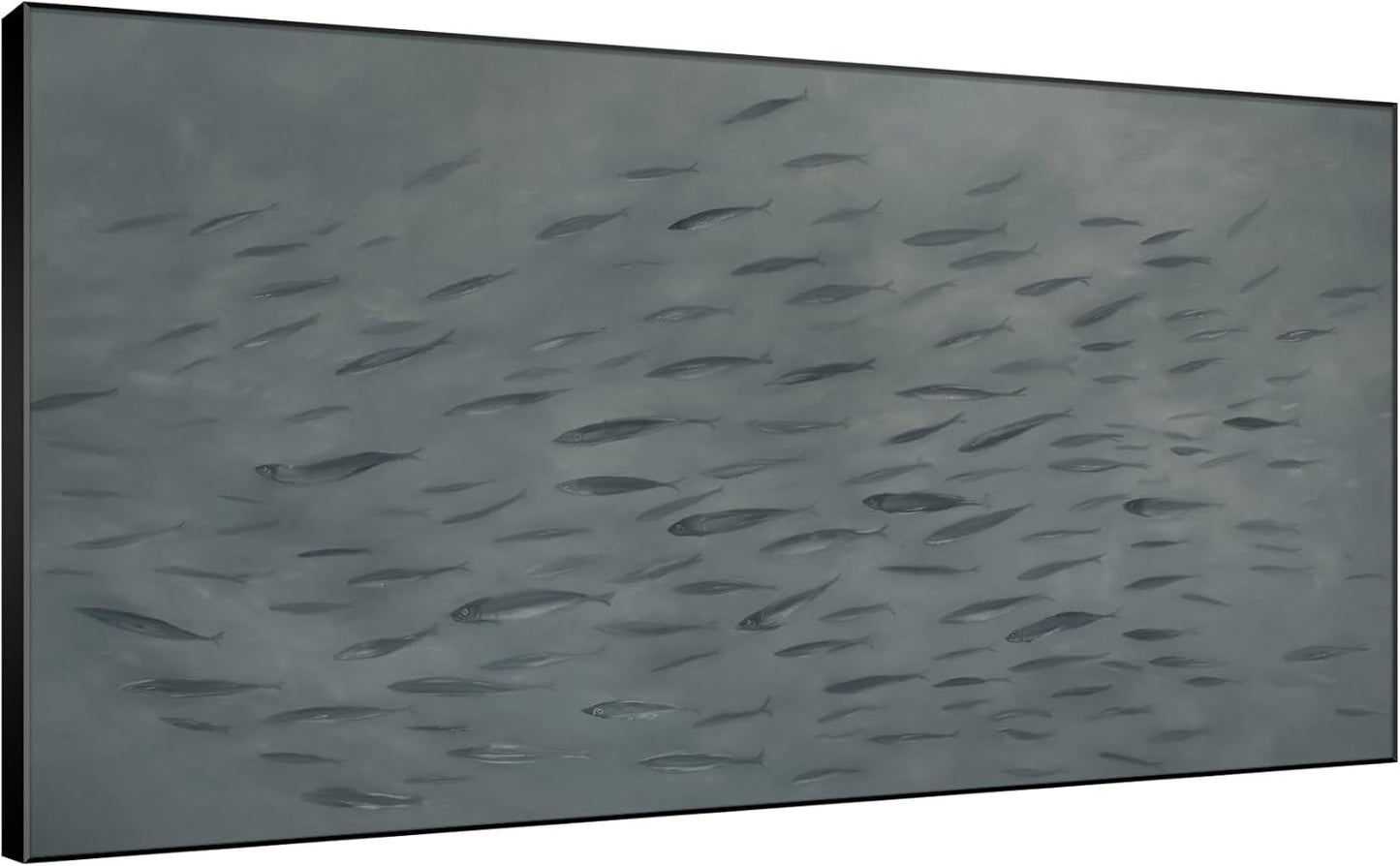 SIGNWIN 24"x46" Extra Large Framed Wall Art Gray School of Fish Minimalist Ocean-Inspired Marine