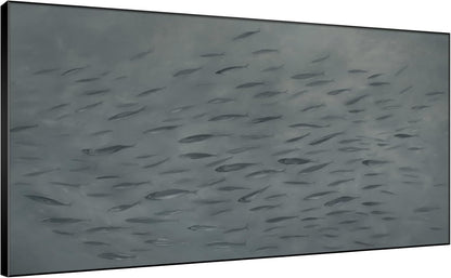 SIGNWIN 24"x46" Extra Large Framed Wall Art Gray School of Fish Minimalist Ocean-Inspired Marine
