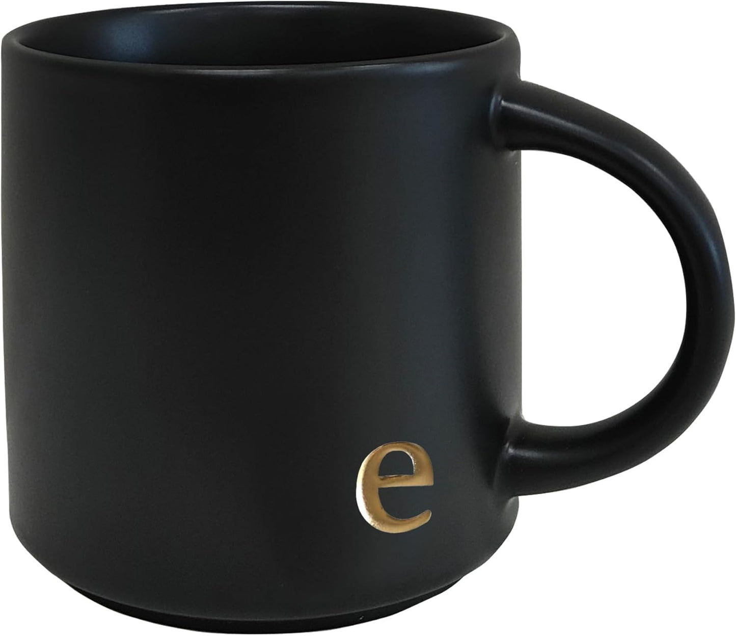 COLLECTIVE HOME - Black Monogram Ceramic Mugs, 15 oz Golden Initial Coffee Cups, Elegant Alphabet