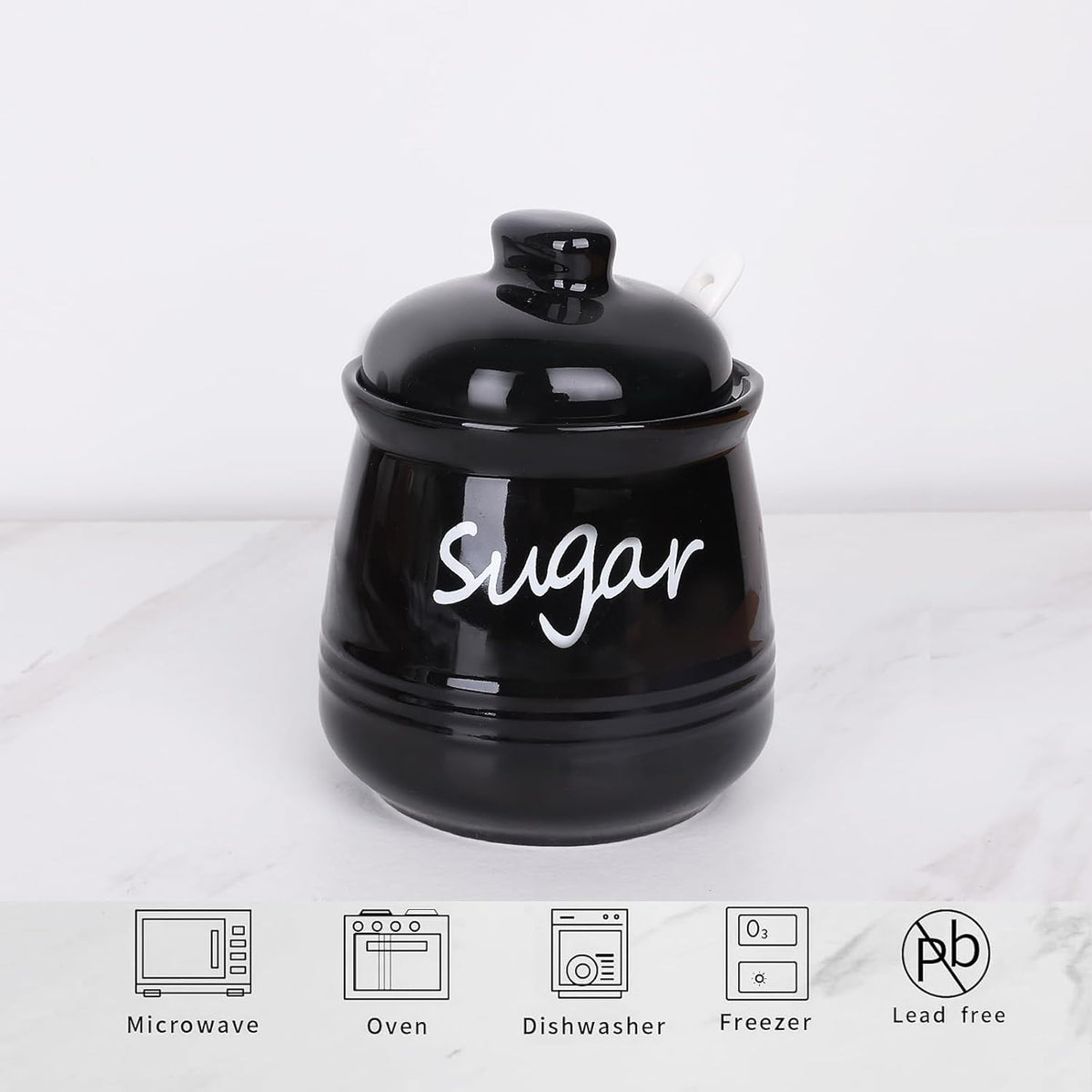 HAOTOP 12oz Sugar Bowl with Lid and Spoon,Ceramic Sugar Jar Sugar Dispenser Sugar Container Coffee
