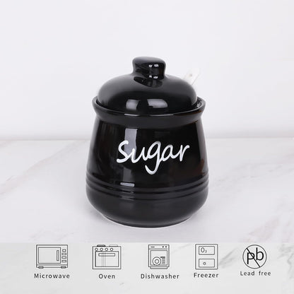 HAOTOP 12oz Sugar Bowl with Lid and Spoon,Ceramic Sugar Jar Sugar Dispenser Sugar Container Coffee