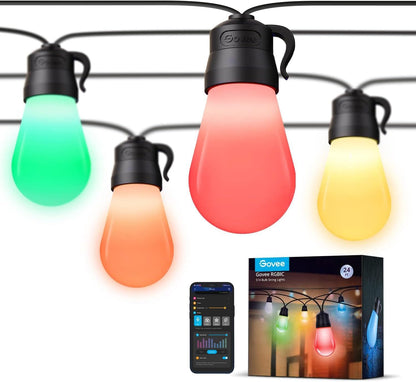 Govee Smart Outdoor String Lights H7029, 24ft RGBIC Outdoor Lights with 8 Dimmable LED Bulbs, IP65