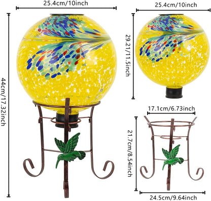 10" Diameter Solar Gazing Ball and 8.5" Metal Stand Indoor Outdoor Glass Globe Sphere Yard Art