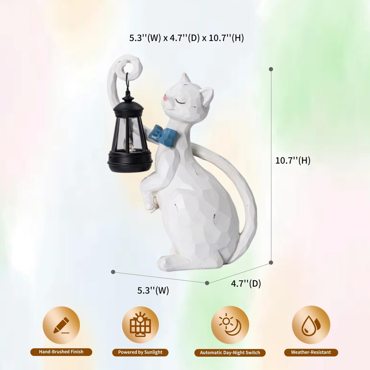 WHIMSYNOOK 10.7" White Cat Solar Garden Light Statue – Outdoor Garden & Yard Decor, LED Lantern