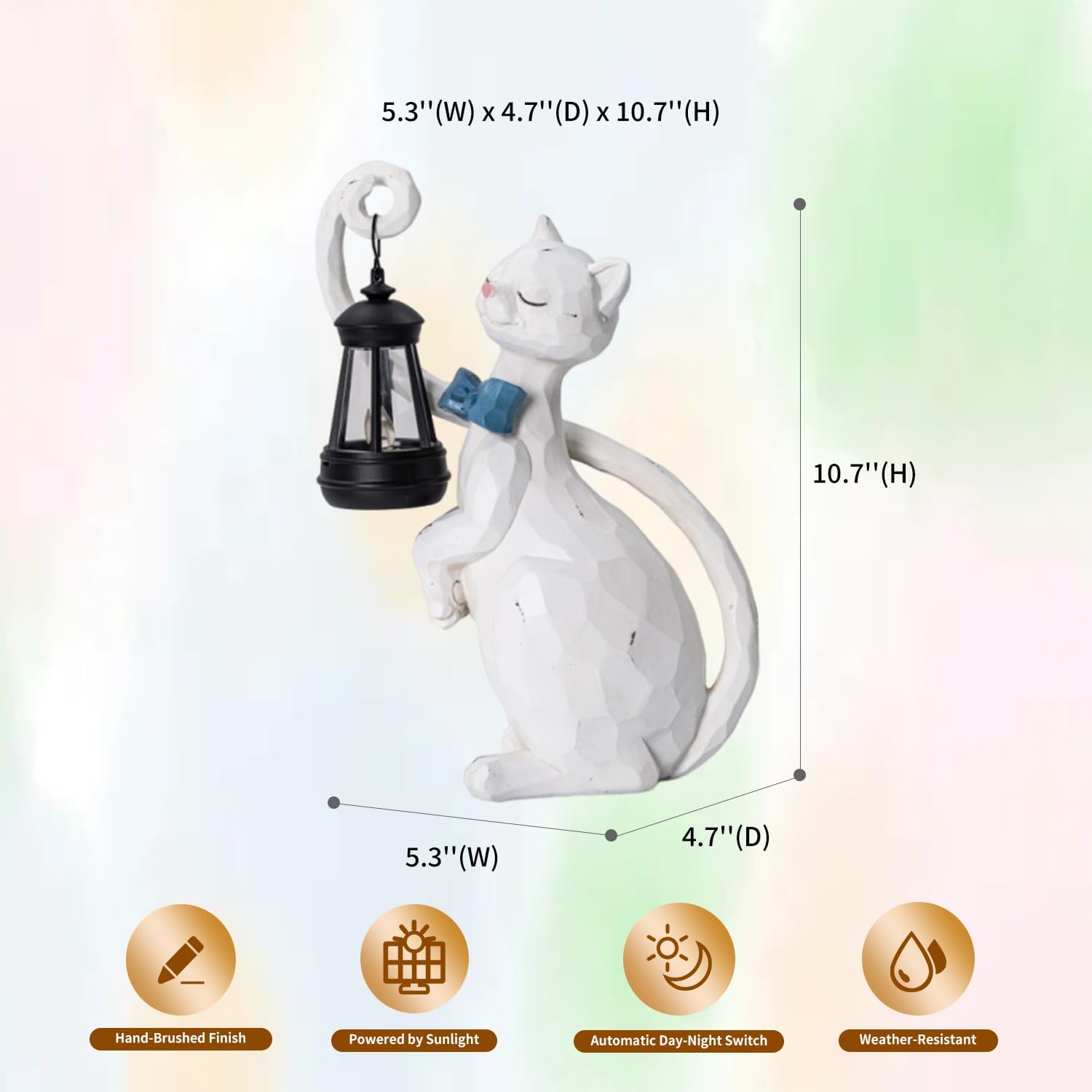 WHIMSYNOOK 10.7" White Cat Solar Garden Light Statue – Outdoor Garden & Yard Decor, LED Lantern