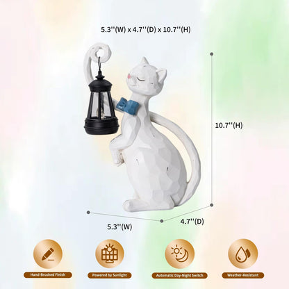 WHIMSYNOOK 10.7" White Cat Solar Garden Light Statue – Outdoor Garden & Yard Decor, LED Lantern