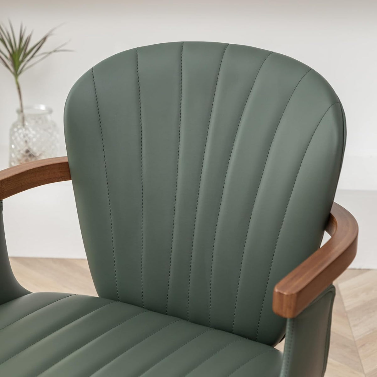 LUNLING Swivel Dining Room Chairs Set of 2, Mid Century Modern Green Faux Leather Kitchen Chairs