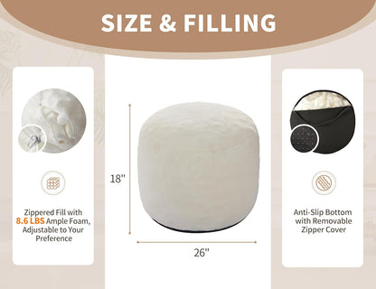 Pouf Ottoman Foot Rest 26"x18" Footstools and Ottomans Small with Filling Cream Small Beige Ottoman
